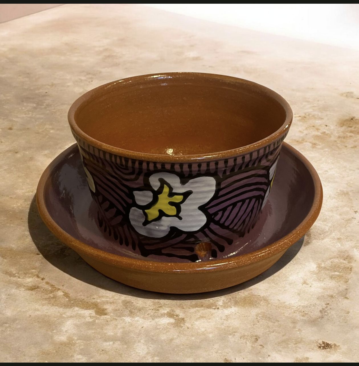 Okechukwu Large Planter with Drain Dish Purple and White 43