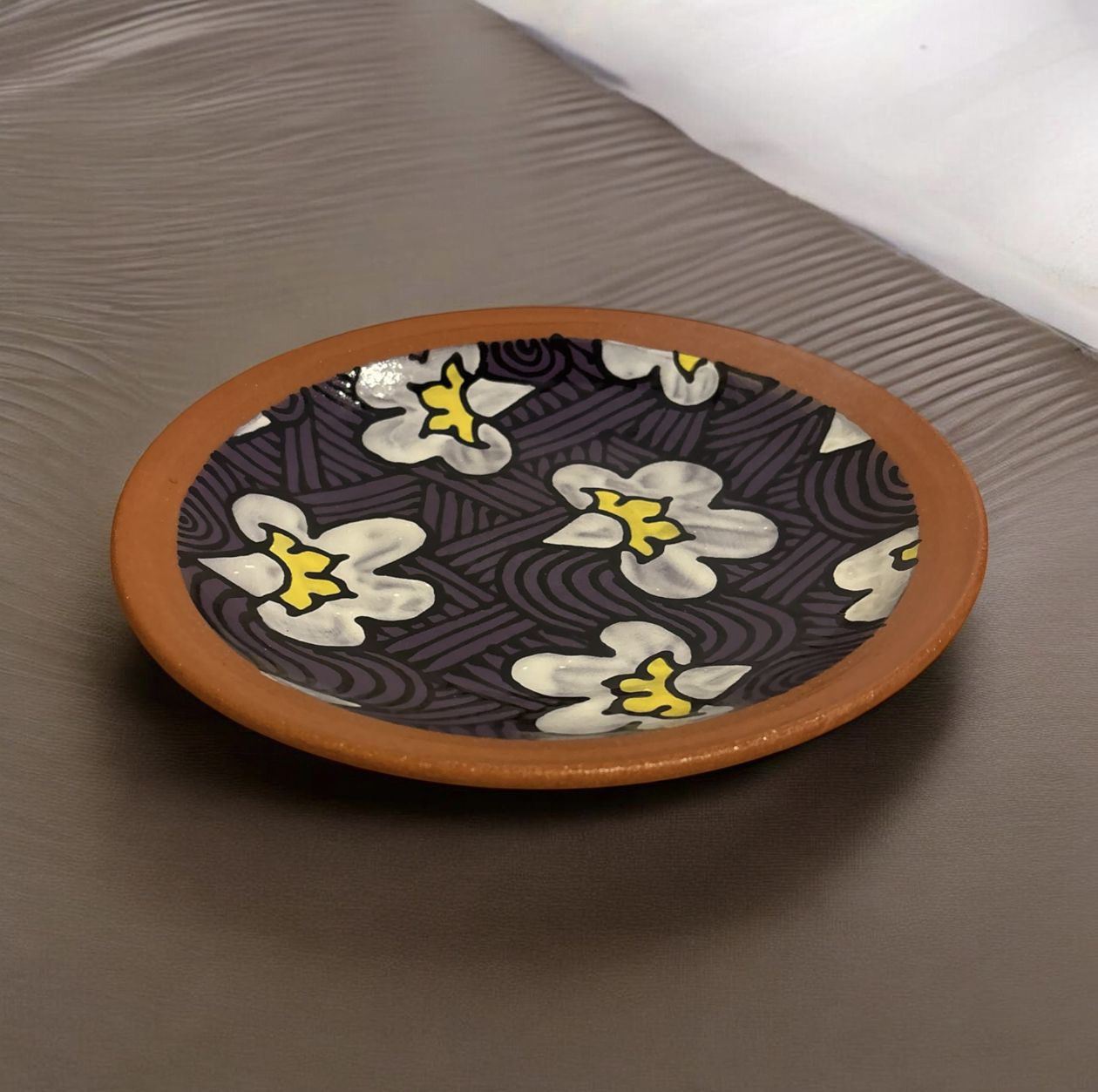 Okechukwu Dinner Plate Purple with White Flowers 8