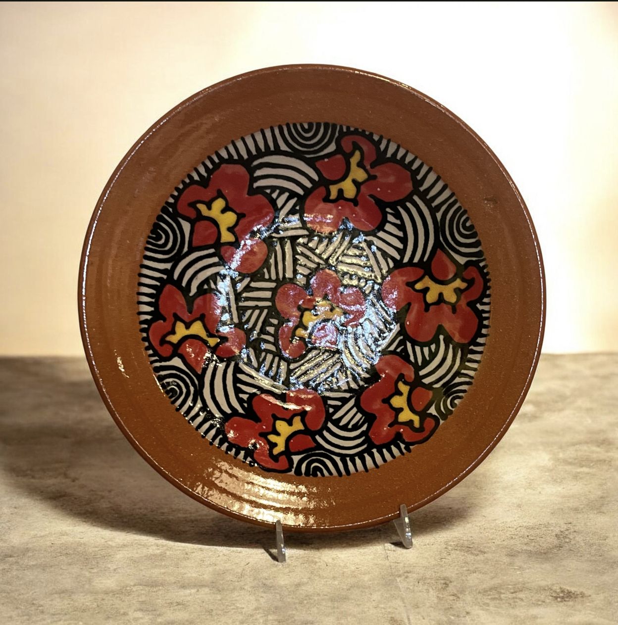 Okechukwu Shallow Serving Bowl  Red and Yellow 15