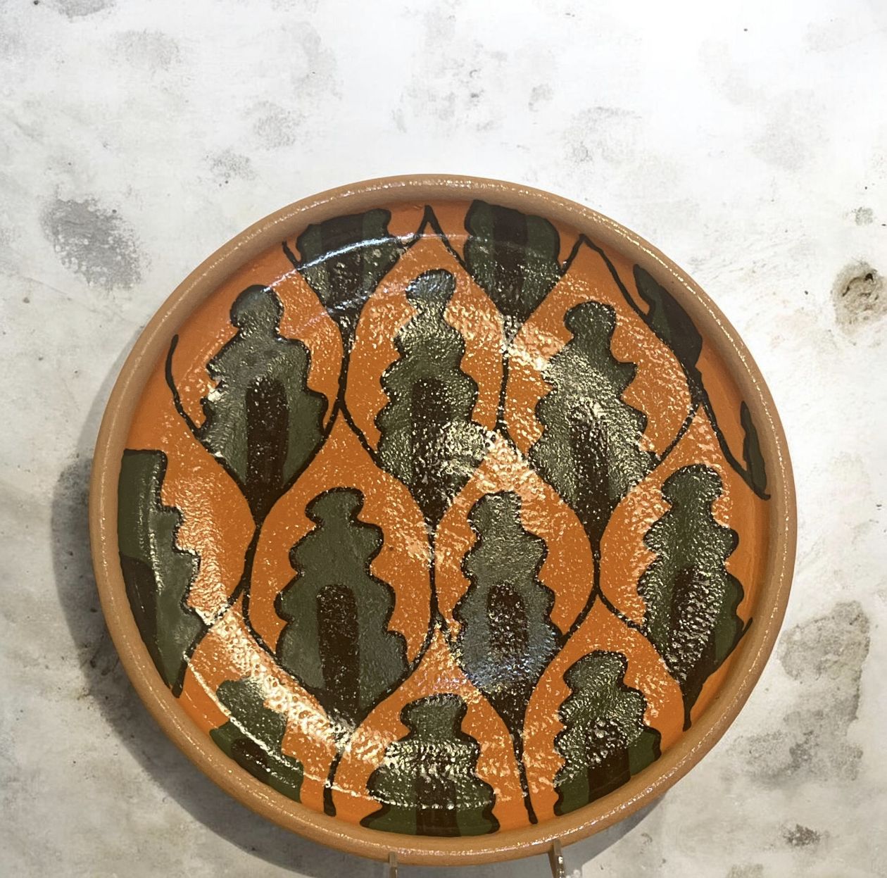 Okechukwu Large Platter  Green Orange Leave Abstract 218