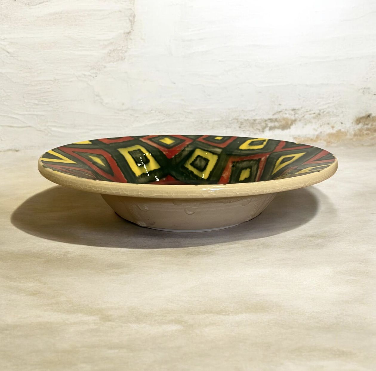 Okechukwu Serving Bowl Green Red Yellow Abstract 217