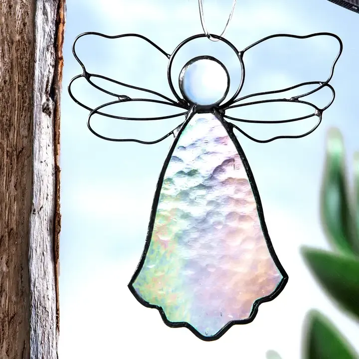 J Devlin Stained Glass Angel w/Suction Cup Clear