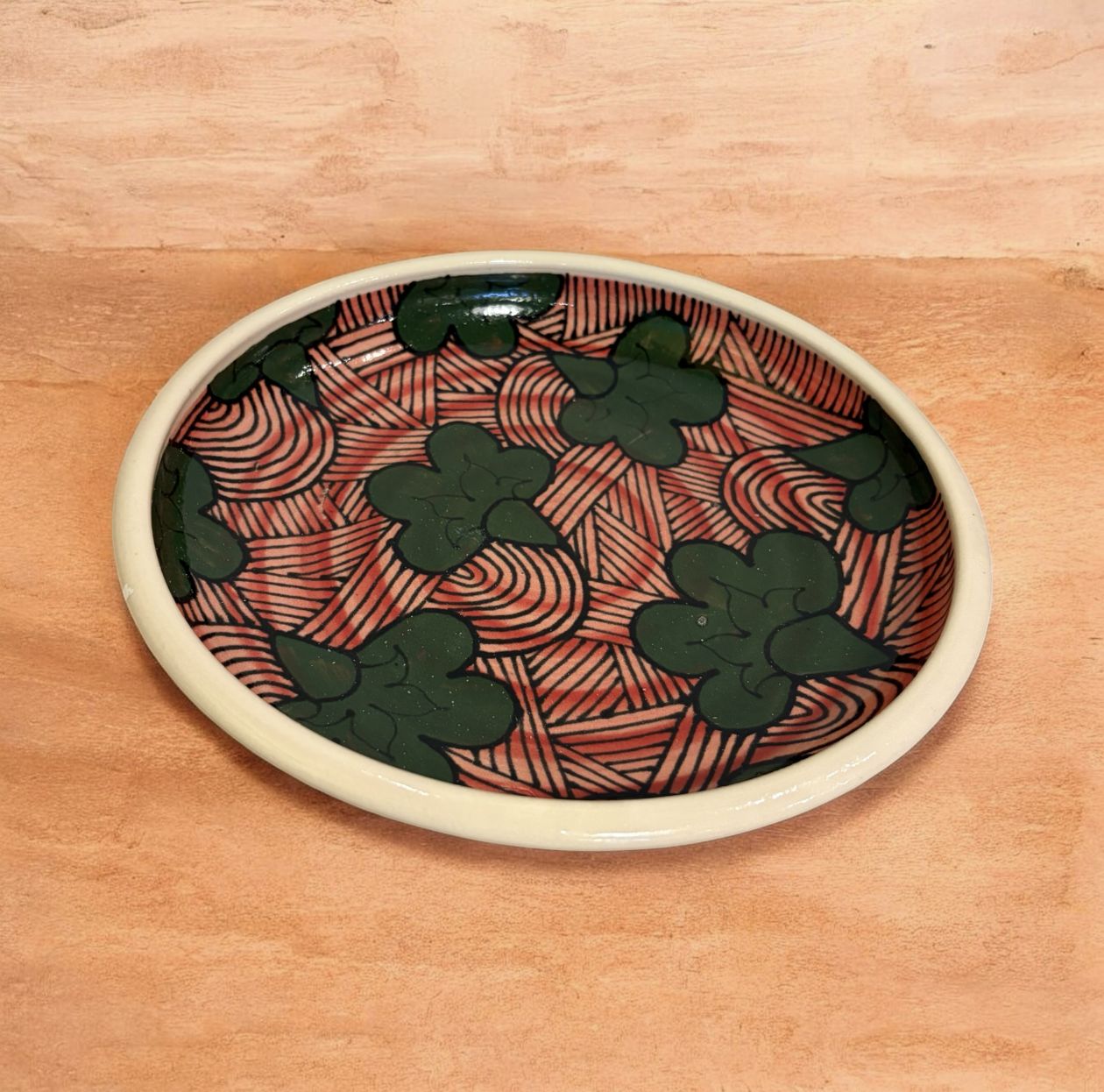 Okechukwu Plate Red with Green Flowers 21