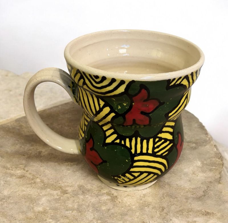 Okechukwu Extra Large Soup Mug Yellow with Green and Red Flowers 60
