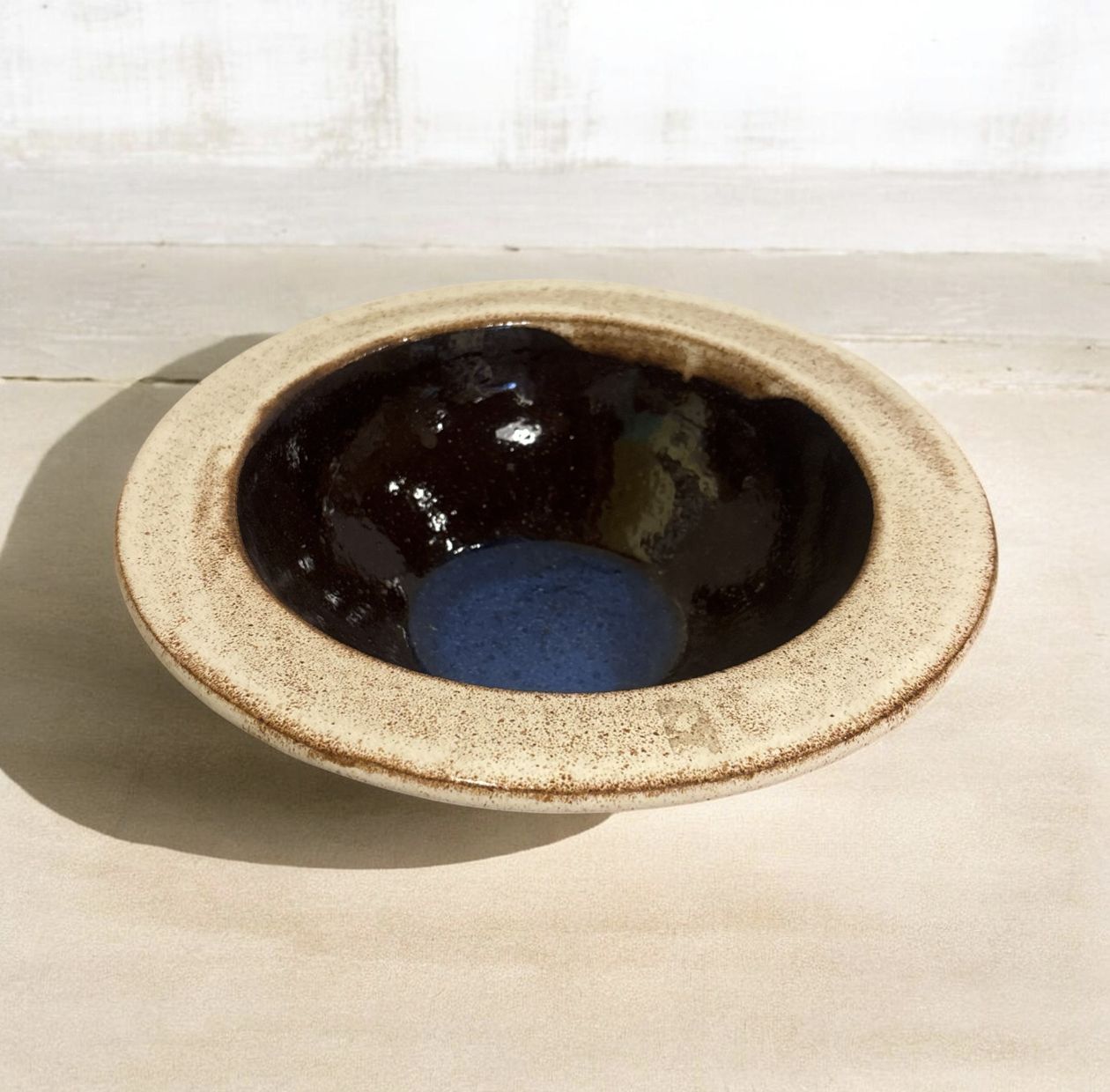 Okechukwu Serving Bowl Brown With Blue Interior Wide Rim 33