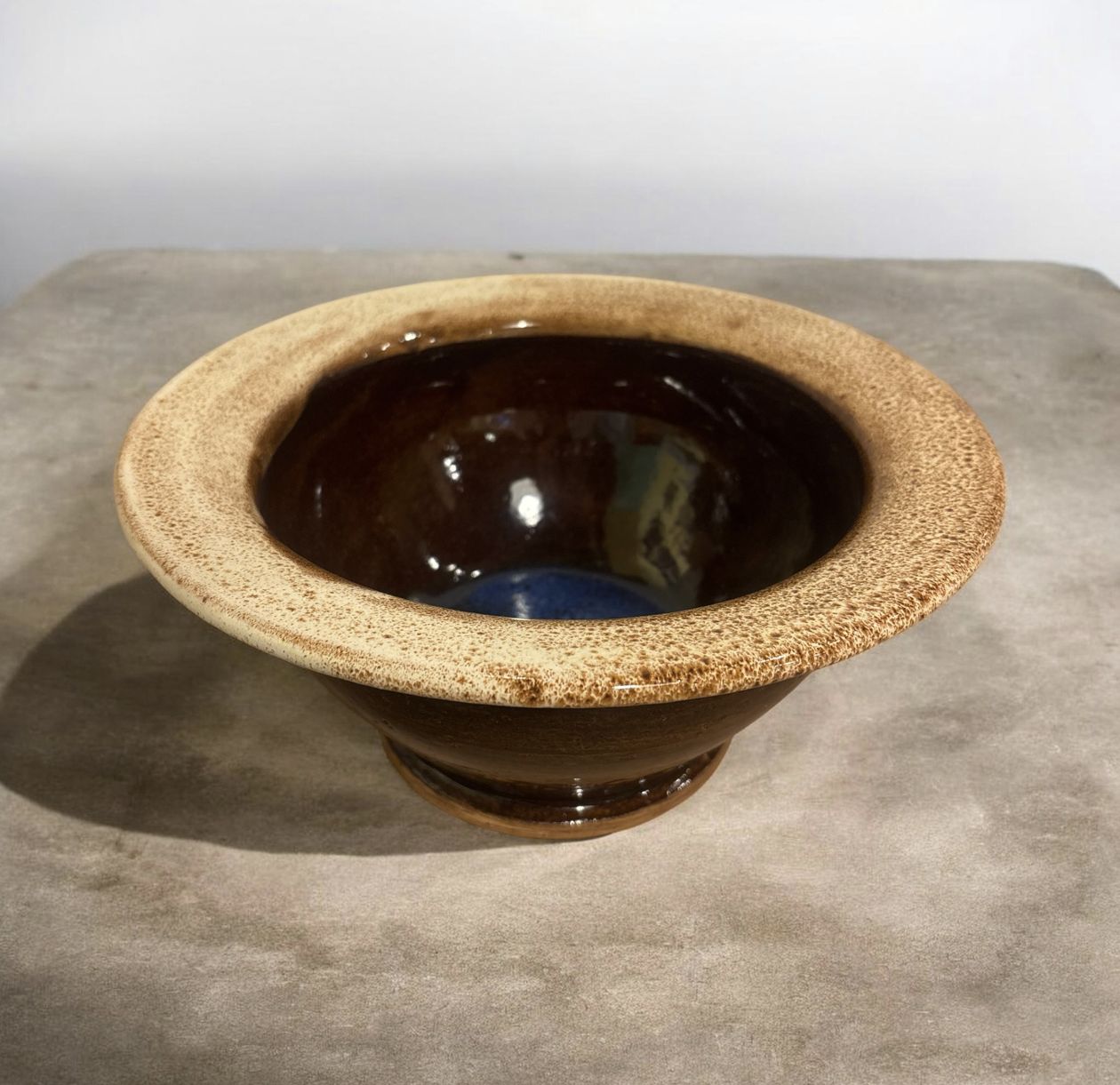 Okechukwu Batter Bowl Brown With Blue Interior Wide Rim 36