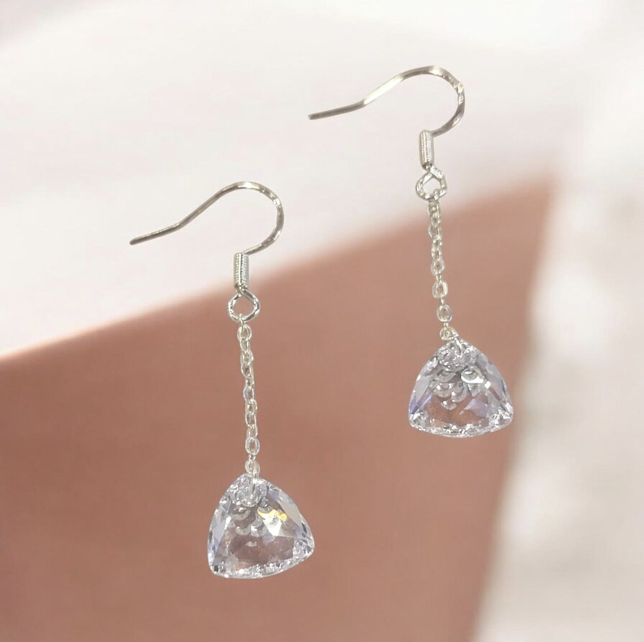 Christina-Ann Earrings Trilliant White Crystal Chain Long