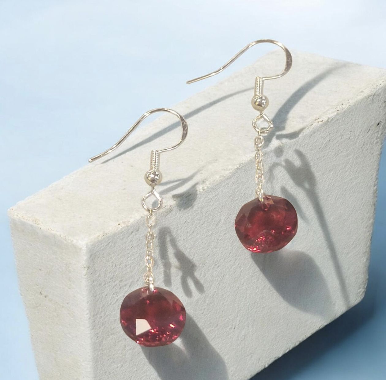 Christina-Ann Earrings Rivoli Round Crystal Dangle Long Red