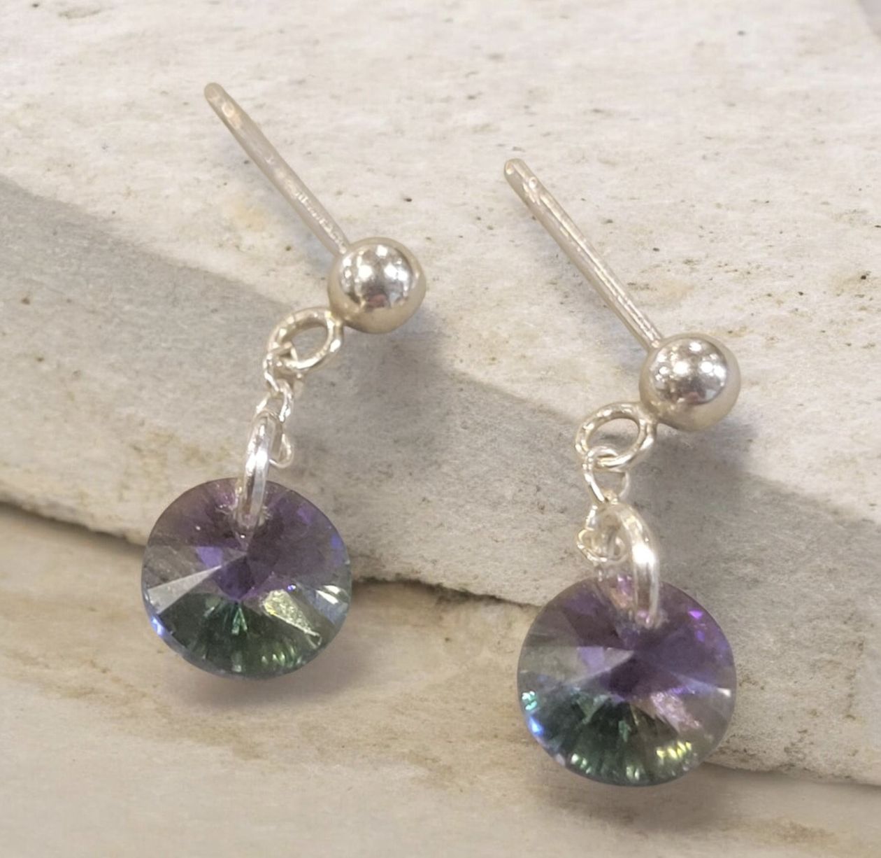 Christina-Ann Round Crystal Small Post Dangle Purple