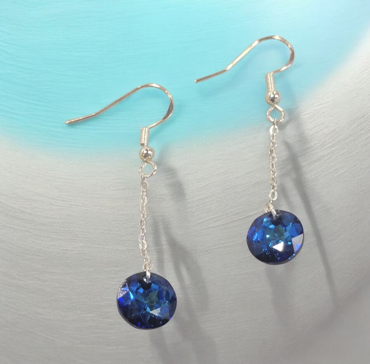 Christina-Ann Earrings Round Dangle Long Blue