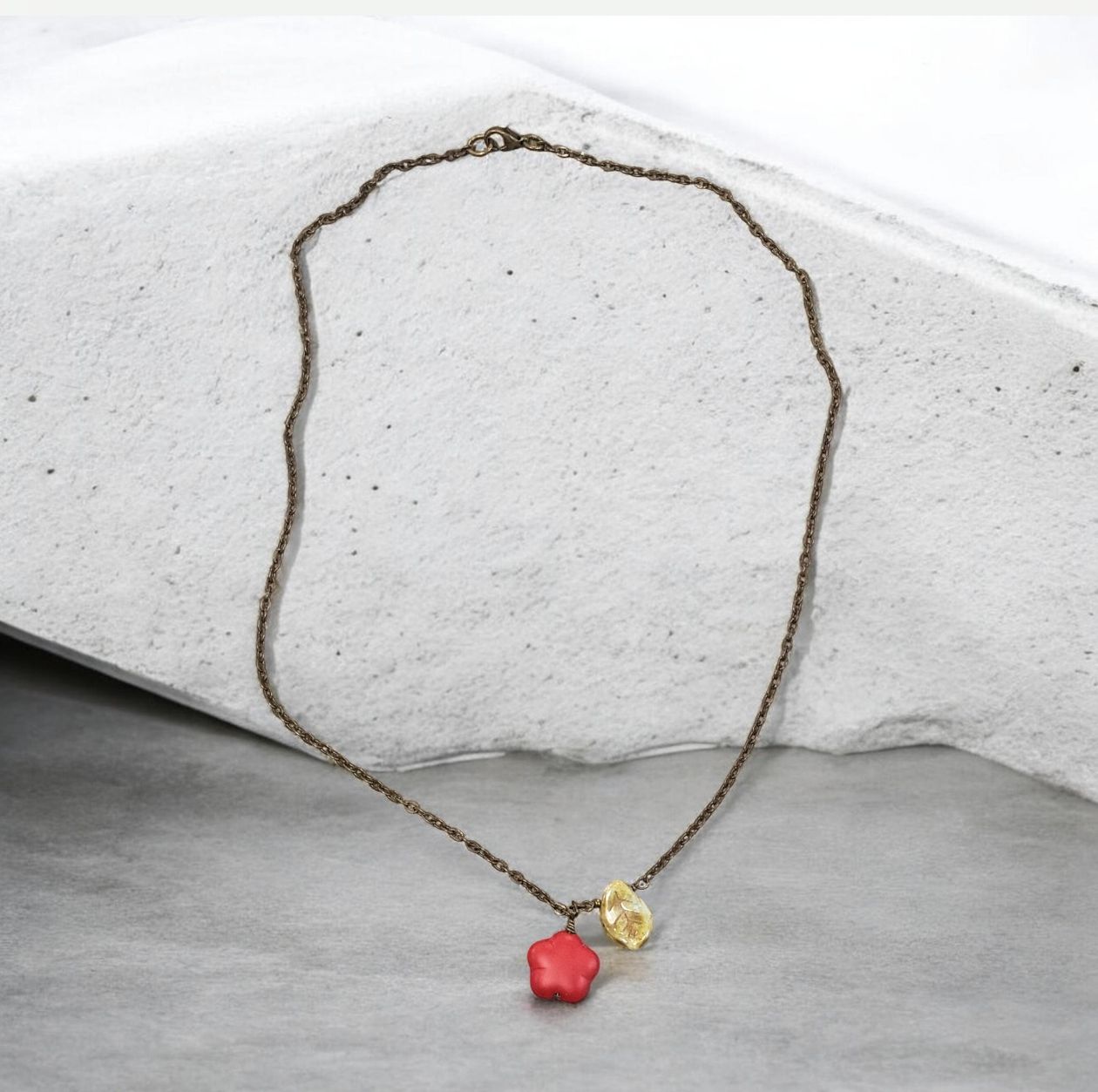 Christina-Ann Necklace Leaf and Red Flower Copper Chain