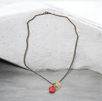 Christina-Ann Necklace Leaf and Red Flower Copper Chain