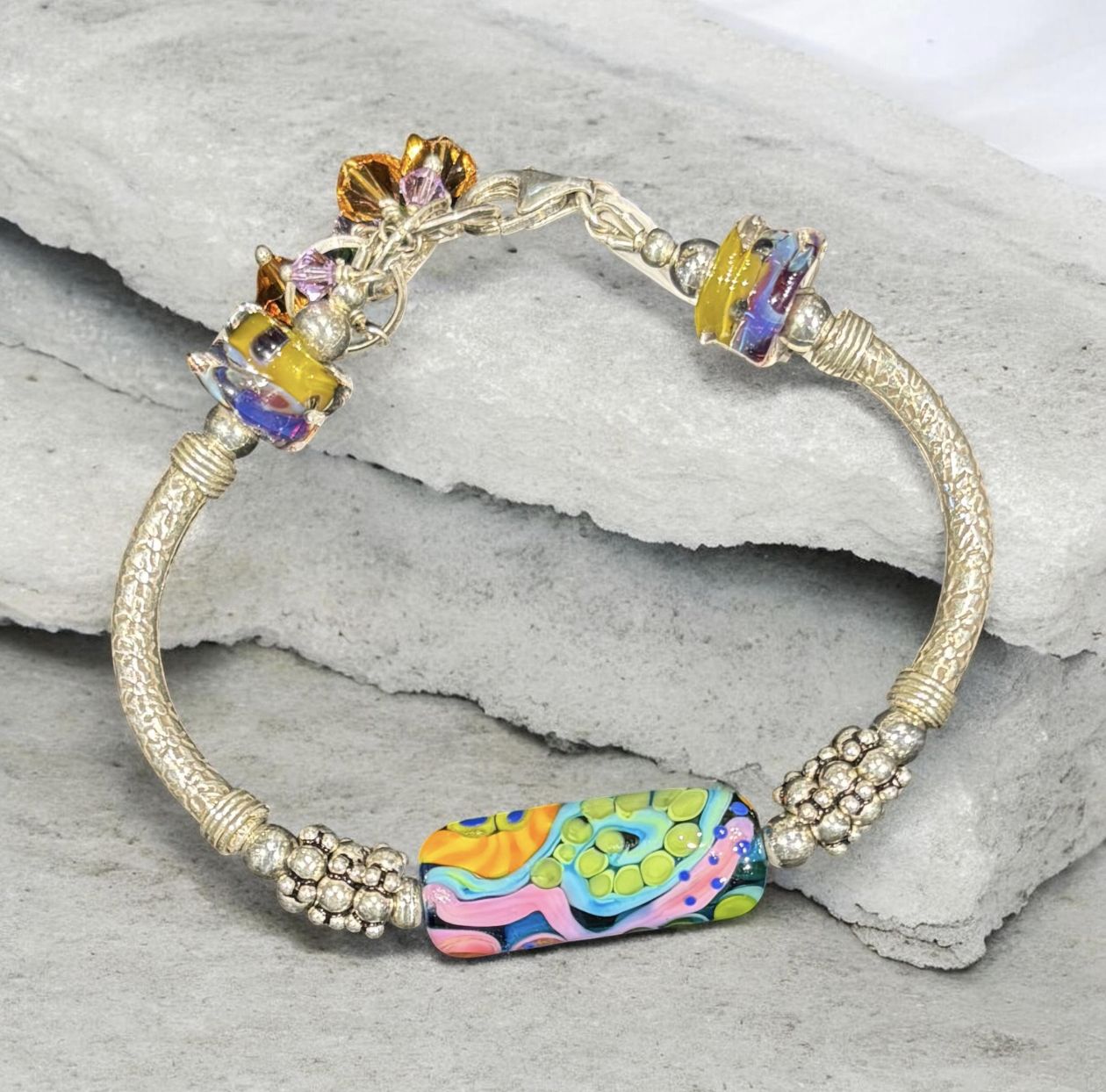 Page Bracelet - "Jungle Party" Lampwork Glass