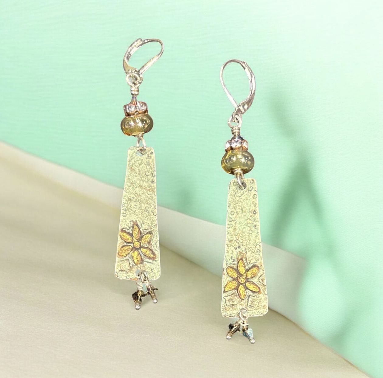 Page Earrings - Green and Gold Garden