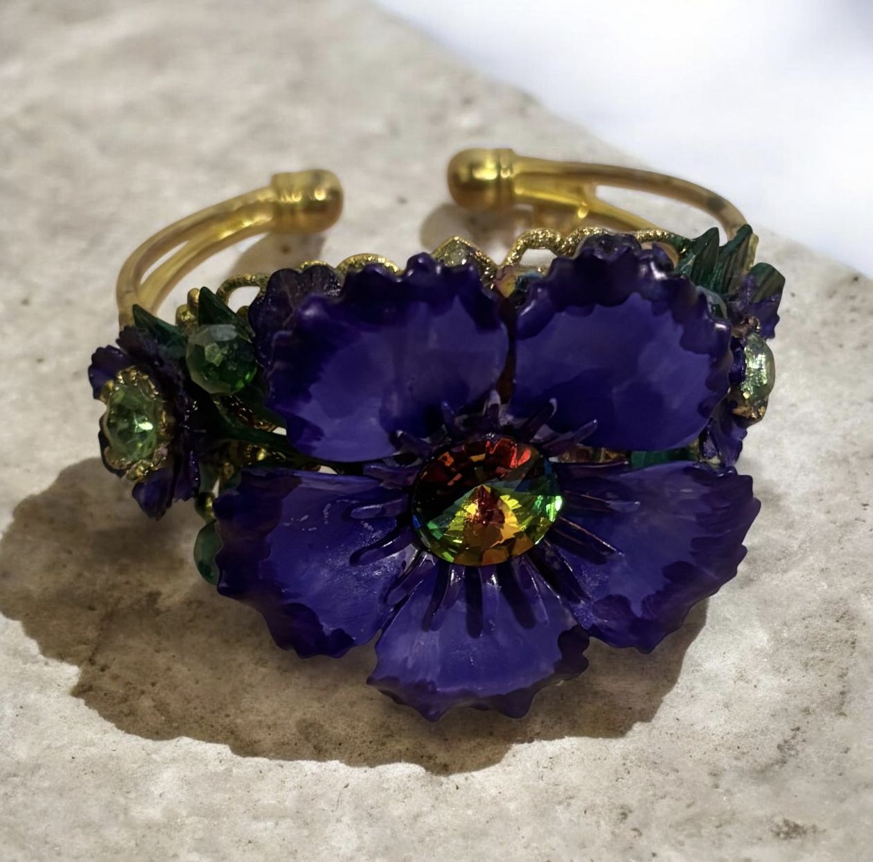 The Bling Lady Bracelet Gold Cuff Purple Flower