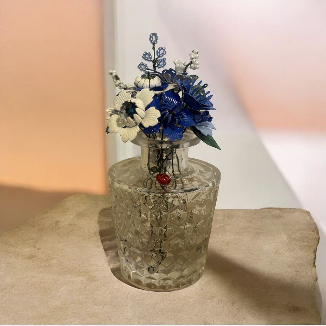 The Bling Lady Forever Flowers White and Blue Flower in Crystal Vase