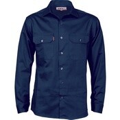 Cotton Drill Work Shirt - Long Sleeve, Colour: Navy, Size: S