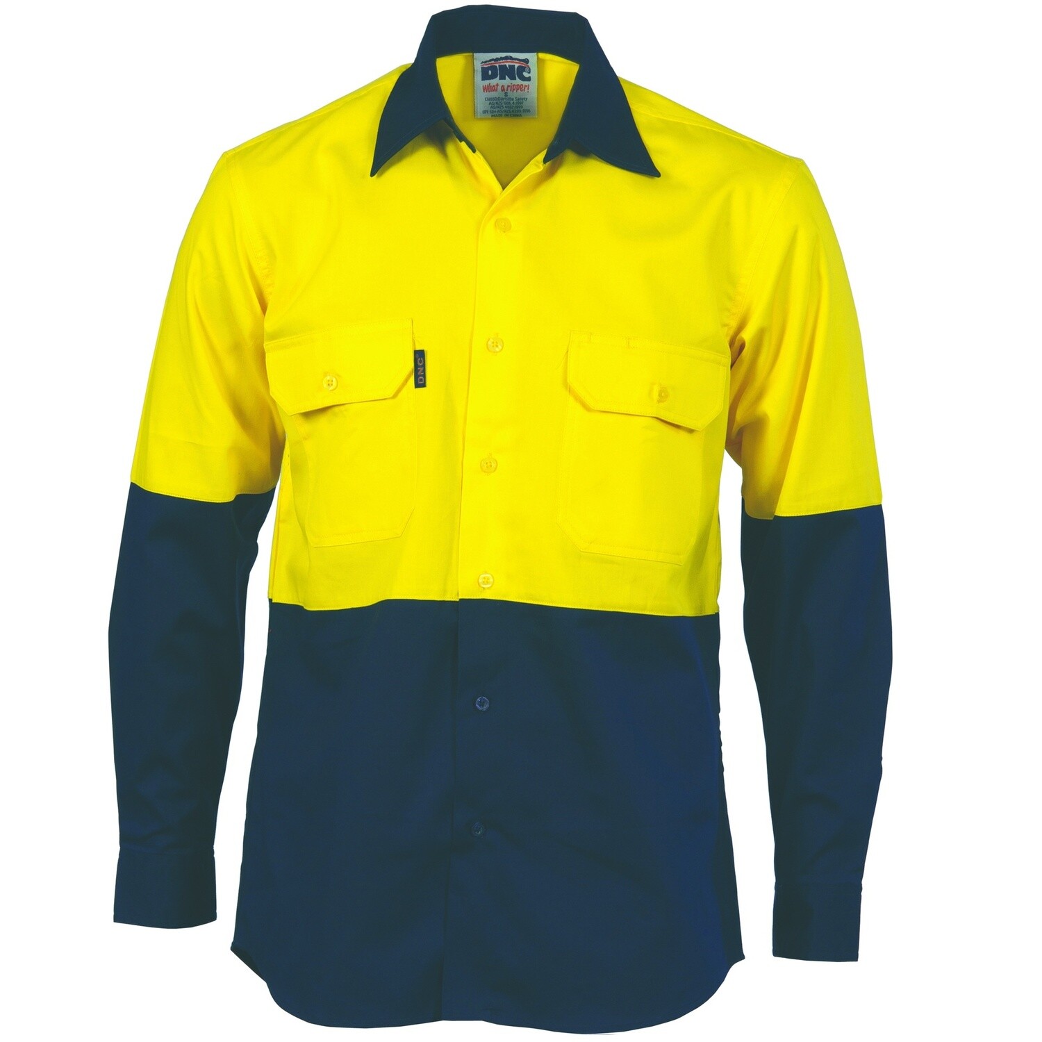 HiVis 2 Tone Cool-Breeze Cotton Shirt - Long sleeve, Colour: Yellow/Navy, Size: S