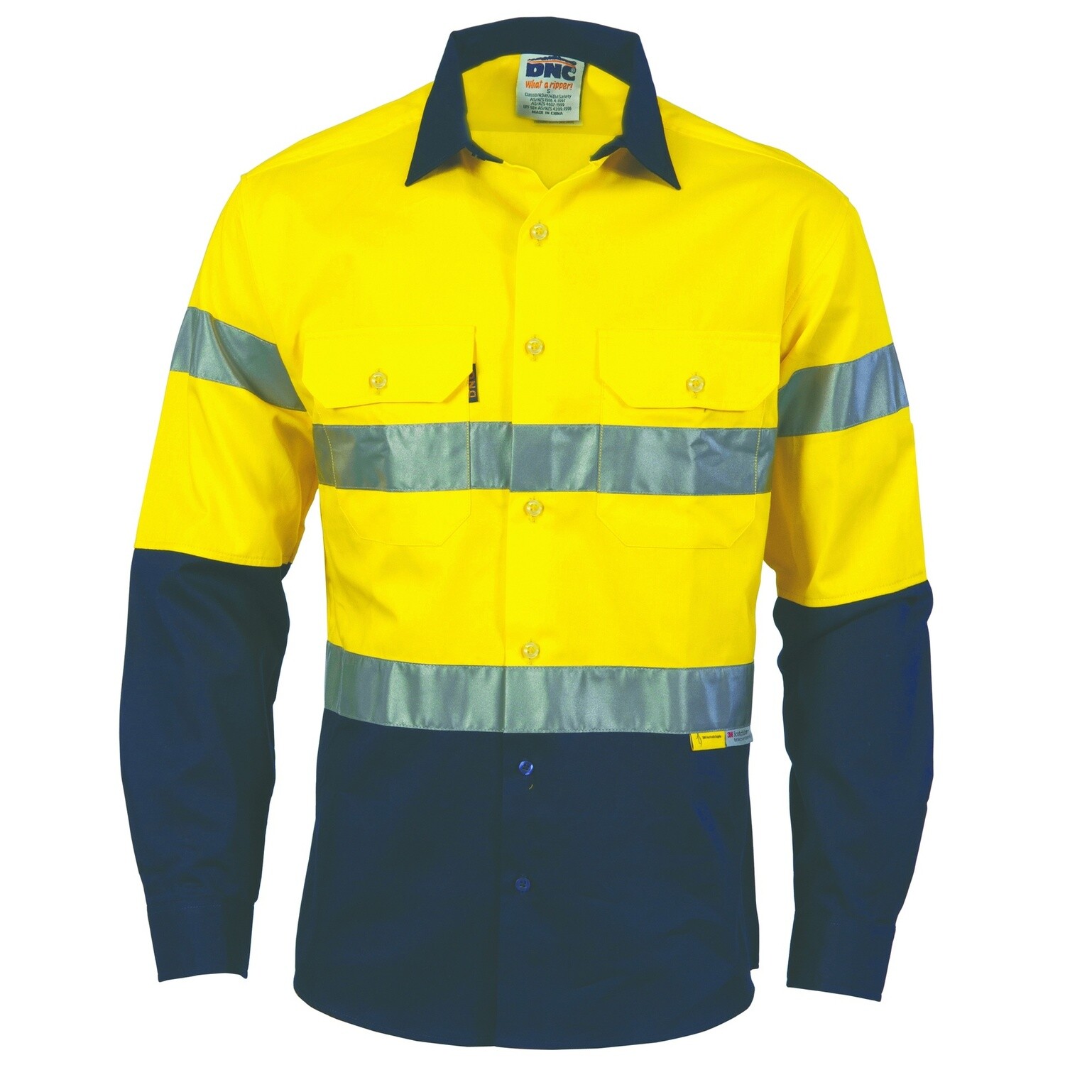 HiVis two tone drill shirts with 3M8906 R/Tape - long sleeve, Colour: Yellow/Navy, Size: XS
