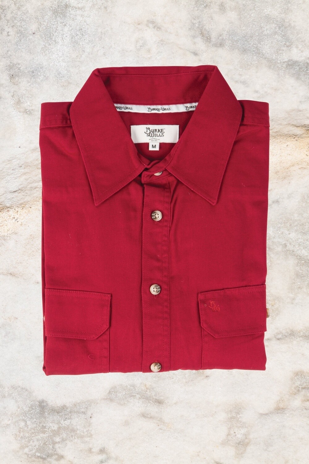 Flinders Shirt Mens Long Sleeve Cotton, Colour: Burgundy, Size: S