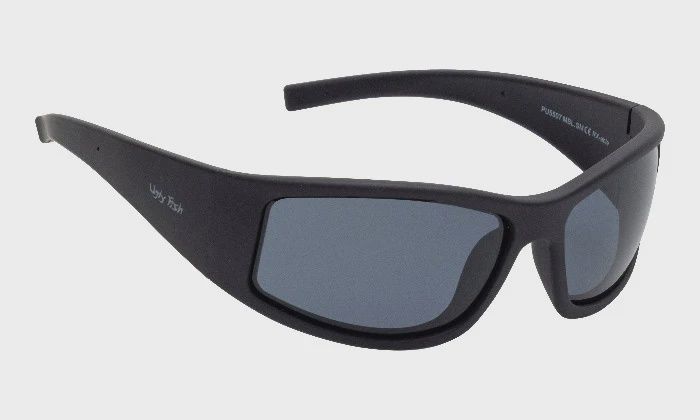 PU5507 Unbreakable Polarised Wrap Sunglasses, Colour: Matt Black Frame/Smoke Lens
