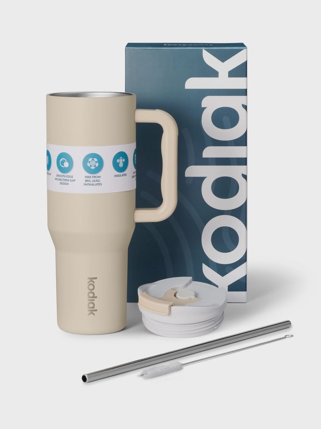 Kodiak Chug Mug Insulated w Handle 1182ml - Flip &amp; Straw Lid, Colour: Cream