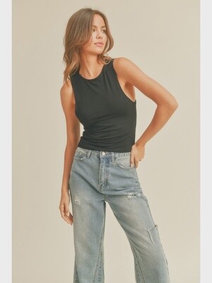 Double Layered High Neck Tank Top - Black