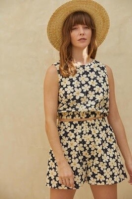 Flower Tank in Navy/Cream