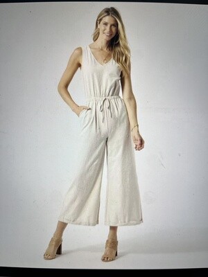 Oasis V-Neck, Wide Leg, Linen Jumper in Natural