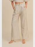 Linen Straight Leg Pants in Oatmeal, Size: Small