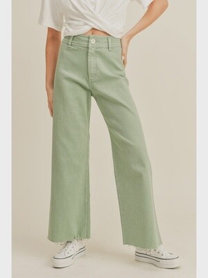 Straight, Wide Leg Denim Pants in Matcha