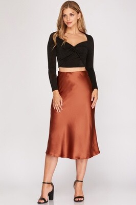 Satin Midi Skirt in Copper Rose