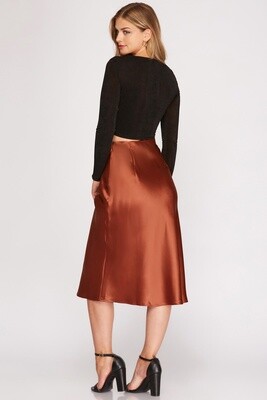 Satin Midi Skirt in Copper Rose