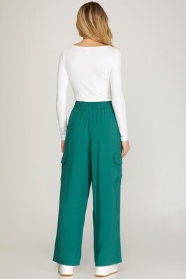 Wide Leg Cargo Pants in Peacock