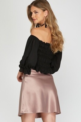 Satin Flare Mini Skirt in Rose Mocha