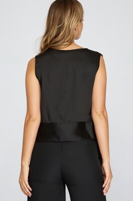Sleeveless, Cowl Neck, Side Tied Top in Black