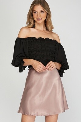Satin Flare Mini Skirt in Rose Mocha