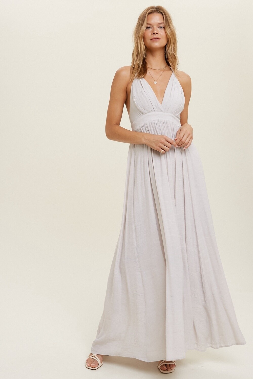 Ruched Maxi Dress in Champagne