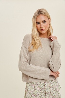 Lightweight Relaxed Crop Sweater in Stone