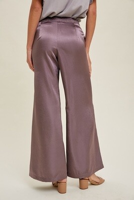 Satin Wide-leg Pants with Pleated Detail in Midnight