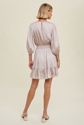 Satin Balloon Sleeve Mini Dress in Champagne