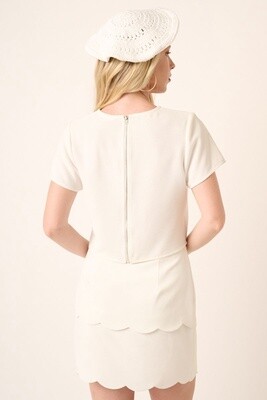 Zipper Back Round Neck Crop Top in White