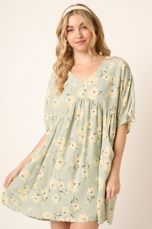 Mittoshop Floral Chiffon Babydoll Long Sleeve Mini Dress