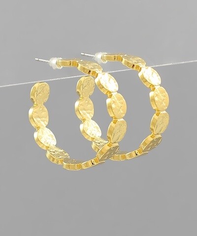 Textured Disks Gold Dipped Hoops - Gold