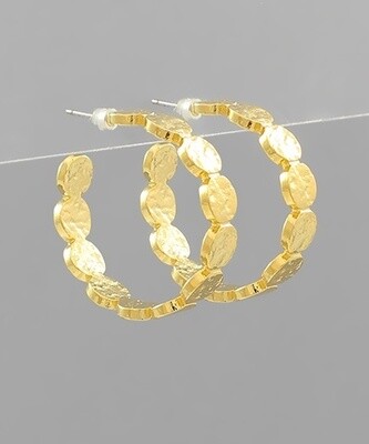 Textured Disks Gold Dipped Hoops - Gold