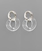 Acrylic & Brass Chain Earrings - Silver