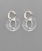 Acrylic &amp; Brass Chain Earrings - Silver