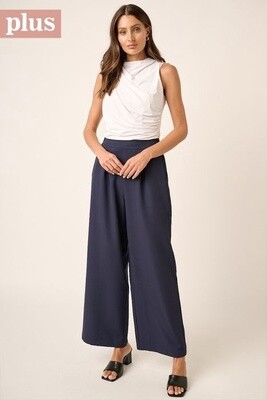 Inverted Pleat Detail Wide Leg Pant in Navy