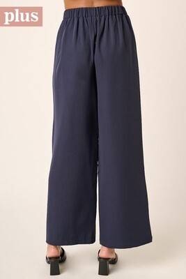 Inverted Pleat Detail Wide Leg Pant in Navy