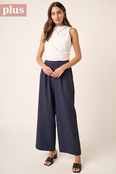 Inverted Pleat Detail Wide Leg Pant in Navy, Size: XL